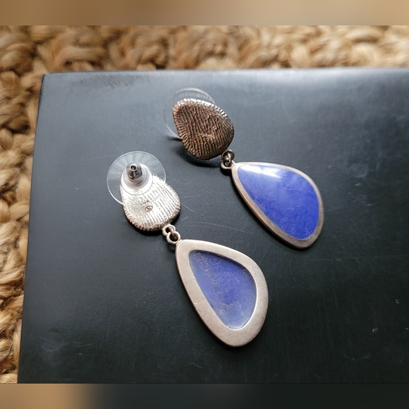 Vintage Sterling Silver and Blue Stone Dangle Earrings - Picture 5 of 5